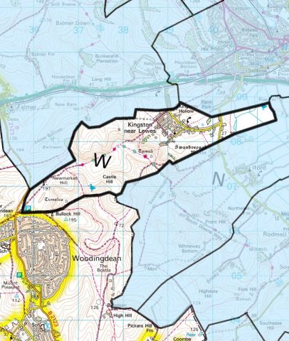 A Map showing the boundary line of Kingston Parish within the Lewes District area